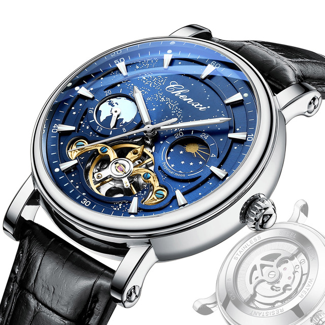 CHENXI 8872 Men Genuine Leather Full Automatic Watch Hollow Out Waterproof Luminous Mechanical Watches Men's Sport Wristwatch