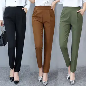אביב קיץ גבוה מותניים ישר רגל מכנסיים משרד ליידי חליפת מכנסיים נשים מזדמנים מכנסיים בתוספת גודל מכנסיים