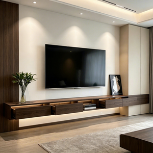 Mobile TV da Parete Contemporaneo con Mensole Sospese, Cassetti Multipli, Ripiani in Legno e Illuminazione LED, Adatto per TV fino a 65 Pollici, per <span class=keywords><strong>Soggiorno</strong></span> e Camera da Letto - Product Image 3
