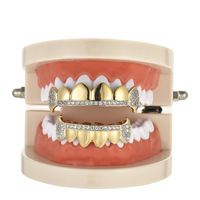 Hiphop Grillz Fashion menyala tubuh perhiasan pria trendi emas/perak kuningan dengan Zirconia Punk Dental Grillz grosir