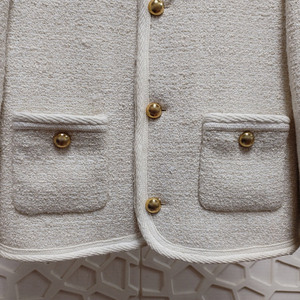 Women Autumn Winter Elegant Collarless <strong>Boucle</strong> Jancoco Refined Braided Trim Gold Button Tweed <strong>Jacket</strong> with OEM - Product Image 4