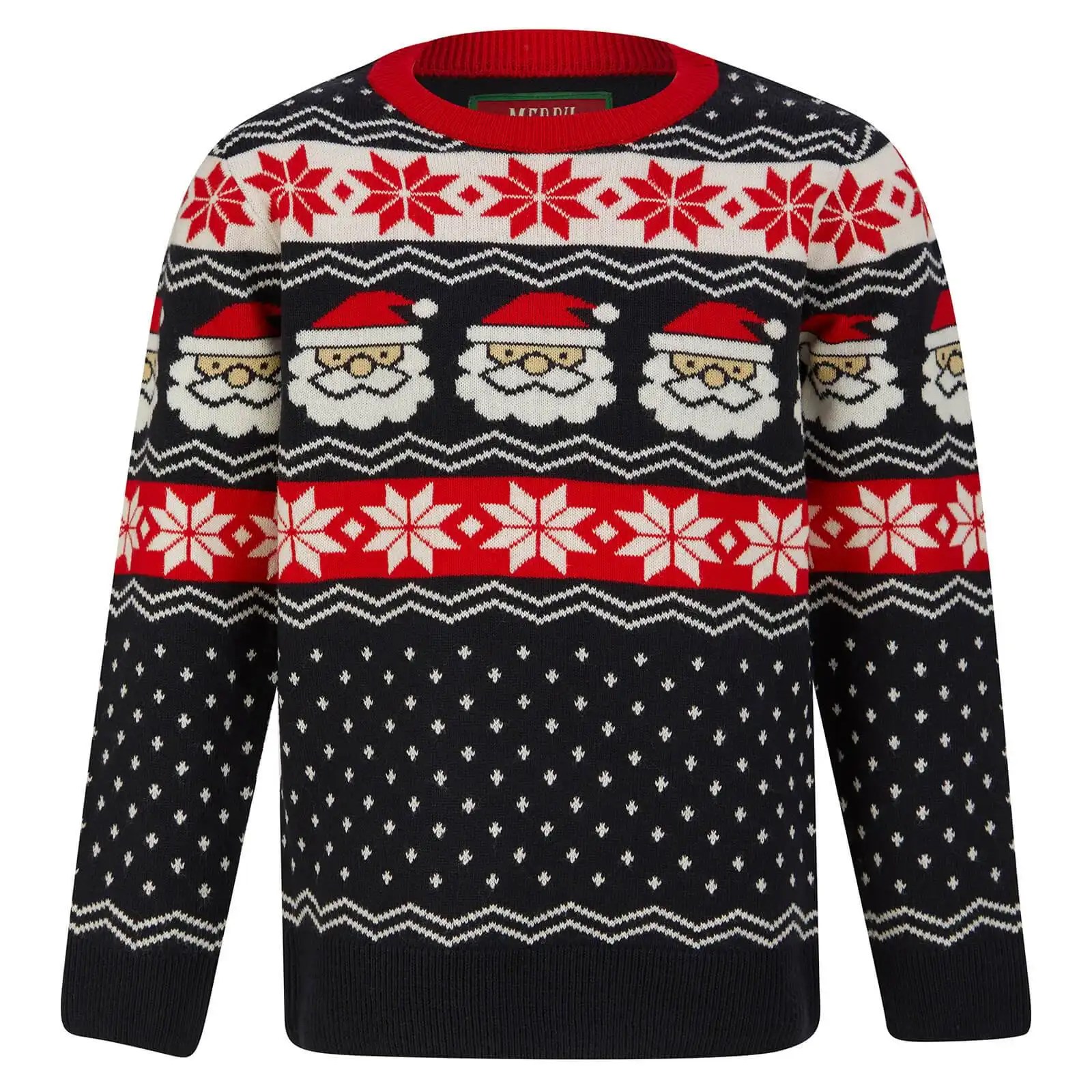 Customized Wholesale Kids Christmas Jumper Santa Head Snowflakes Red Black Nordic Xmas Pullover Sweater