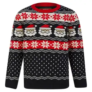 Custom FNJIA men's sweaters Christmas Jumper Santa Head Snowflakes Red Black Nordic Xmas sweater knit Pullover Sweater