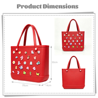 Sac fourre-tout en EVA couleur unie, lavable, ouverture supérieure, portable, léger, pour le shopping, sac à bandoulière pour le week-end, 15 pouces, imperméable, breloques aléatoires