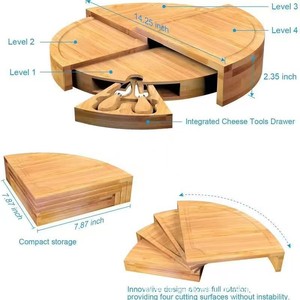 Tabla de queso giratoria de bambú personalizada, redonda, de madera maciza, con juego de cuchillos para servir en la cocina - Product Image 4