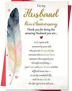 Carte d'anniversaire premium en aquarelle avec plume pour mari, cadeau d'anniversaire de mariage et carte de vœux d'<span class=keywords><strong>amour</strong></span> pour lui - Product Image 1