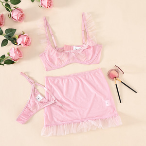 ชุดชั้นในเซ็กซี่แบบตาข่าย 3 ชิ้น พร้อมกระโปรง ชุดเดรส ผู้หญิง สาวๆ สายรัดจีสตริง ซีทรู โปร่งใส เซ็กซี่วาบหวิว - Product Image 6