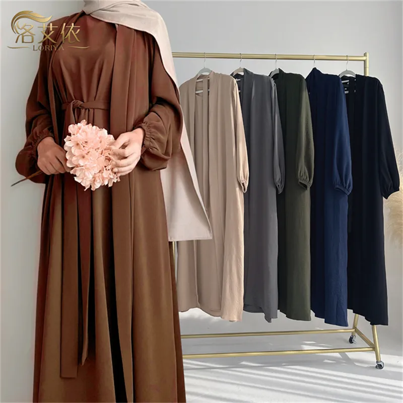2024 तुर्की दुबई सॉलिड कलर मुस्लिम लॉन्ग ड्रेस टिकटॉक महिलाओं के लिए हॉट सेलिंग टू पीस सूट ड्रेस