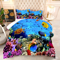 Ensemble de literie 3 pièces personnalisable en fibres synthétiques matelassées ultra-douces à motif animaux du monde sous-marin, impression numérique