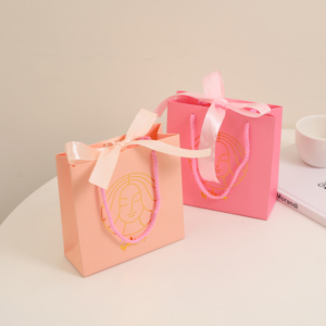 Custom Logo <b>Hot</b> Stamping Paper <b>Bag</b> Mini Clothes Luxury Gift Paper <b>Bag</b> with Ribbon Handle Jewelry <b>Bag</b> for Ring Earring Necklace - Product Image 2