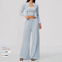 ARCHNANO Ensemble de 3 pièces pour femmes, tenues de Pilates rayées, vêtements de yoga, vêtements de sport, tenue de gym rayée, vêtements de sport actifs, logo personnalisé
