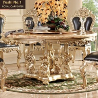 Table à manger en bois massif européen sculpté avec un grand dragon rouge et un design moderne en marbre de jade, meubles de maison avec combinaison de chaises