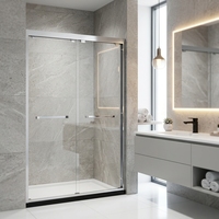Porte de douche coulissante sur mesure avec cadre en verre, fermeture douce, design moderne, plateau en pierre artificielle de forme rectangulaire, pour usage hôtelier