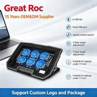 Support de refroidissement pour ordinateur portable Great Roc 6 Fans, 5 vitesses réglables, support de refroidissement pour ordinateur portable, logo personnalisé pour ordinateur portable de jeu