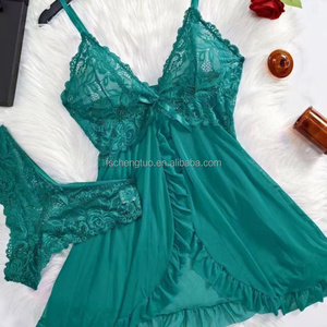 Babydoll in Pizzo <span class=keywords><strong>Nero</strong></span> Personalizzato OEM per Donna, Camicia da Notte in Rete Trasparente con Orlo Arricciato, <span class=keywords><strong>Lingerie</strong></span> Sexy con Perizoma - Product Image 2