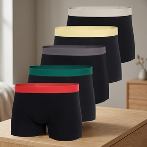 Boxers mi-hauts en coton pur pour hommes, tricotés, couleur unie, confortables et respirants, RAHRAJ ENTERPRISES, lot de 5 - Product Image 3