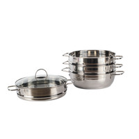 Casserole en acier inoxydable à 3 niveaux avec poignée et couvercle en verre, cuiseur vapeur multifonction à 3 niveaux