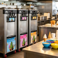 Machine à glace molle professionnelle à trois saveurs avec structure en acier inoxydable pour cuisines commerciales et cafés