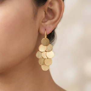 Boucles d'oreilles pendantes multicouches en laiton massif plaqué or 18 carats, finition brossée, disque rond, style bohème, bijoux fantaisie pour femme, vente en gros - Product Image 1