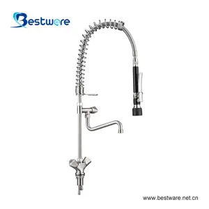 Modern Vintage Robinet Commercial Kitchen Faucet Heavy-Duty Hardware with Lever Handle Pre-Rinse Spray Brushed Surface
