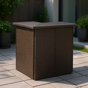Modern Poly Rattan <b>Bar</b> <b>Table</b> <b>Square</b> Brown Durable Outdoor Home <b>Bar</b> Furniture - Product Image 2