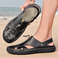 Sandales pour hommes en cuir véritable, sandales de sport décontractées, chaussures de plage respirantes pour hommes, peuvent être utilisées comme des pantoufles, Zapatos Para Hombres
