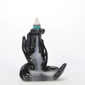 Cadeau artisanal créatif en céramique, reflux insenteurs cascade brûleur bouddhiste main lotus cône porte-encens bâton four - Product Image 3