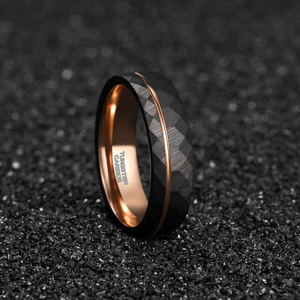 Oahlan 4mm/6mm/8mm vàng hồng Inlay búa Tungsten Mens Wedding ban nhạc cổ điển vài Nhẫn cưới bán buôn - Product Image 5