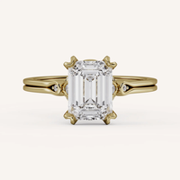 Bague de fiançailles solitaire à quatre griffes en or massif 14K/18K avec diamant de laboratoire émeraude 2 carats à tige fendue, certifiée IGI CVD/HPHT, personnalisable