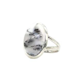 Anneau ovale en agate dendritique en argent sterling 925 fait à la main avec pierres précieuses naturelles pour femmes, bijoux de style bohème vintage - Product Image 1