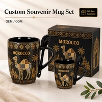 Ensemble de tasses en céramique souvenirs touristiques marocains d'Afrique, design architectural, pour café, avec cuillère, personnalisable OEM ODM, vente en gros