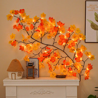 Décoration murale lumineuse LED en rotin flexible, motif feuilles d'érable romantiques, roses et papillons