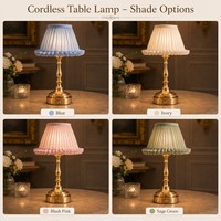 Lampe de table sans fil à abat-jour plissé, écologique, personnalisable OEM, ampoule E14, 5200 mAh rechargeable, en métal, pour marque privée, vente en gros