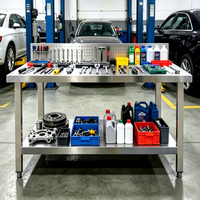 Table de travail industrielle en acier inoxydable de grande taille à double niveau pour ligne d'assemblage de réparation automobile pour atelier de réparation automobile