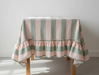 Nappe en coton imprimée à la main, lin de table rayé à volants, personnalisable pour la maison et l'hôtellerie, vente en gros