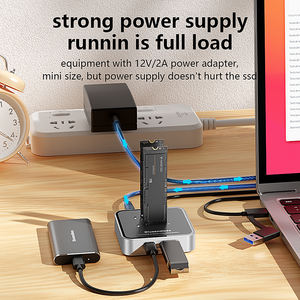 محطة إرساء من الألومنيوم من نوع C لـ <span class=keywords><strong>M</strong></span>.2 SSD SATA NGFF NVME، حاوية SSD مزدوجة الفتحات <span class=keywords><strong>M</strong></span>.2 NVME/SATA إلى USB-C - Product Image 6