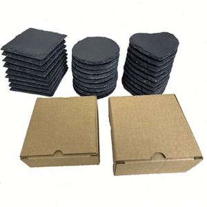 Sous-verres en pierre d'ardoise naturelle, tapis de table et sous-plats en pierre noire, résistants à la chaleur pour la vaisselle, cadeau promotionnel idéal - Product Image 4