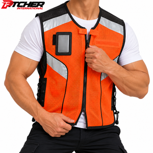 Gilet de sécurité réfléchissant orange personnalisé en gros, haute visibilité, respirant, en maille, avec fermeture éclair et ajustement réglable - Product Image 4