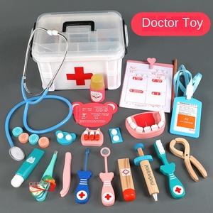Piccoli bambini gioco <span class=keywords><strong>giocattolo</strong></span> in legno piccolo costume da medico stetoscopio scatola trattamento medico infermiere gioco iniezione per il bambino - Product Image 2