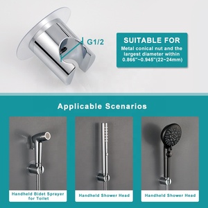Support de pommeau de <span class=keywords><strong>douche</strong></span> noir chromé, adhésif puissant et étanche, support mural pour douchette à main, sans perçage - Product Image 5