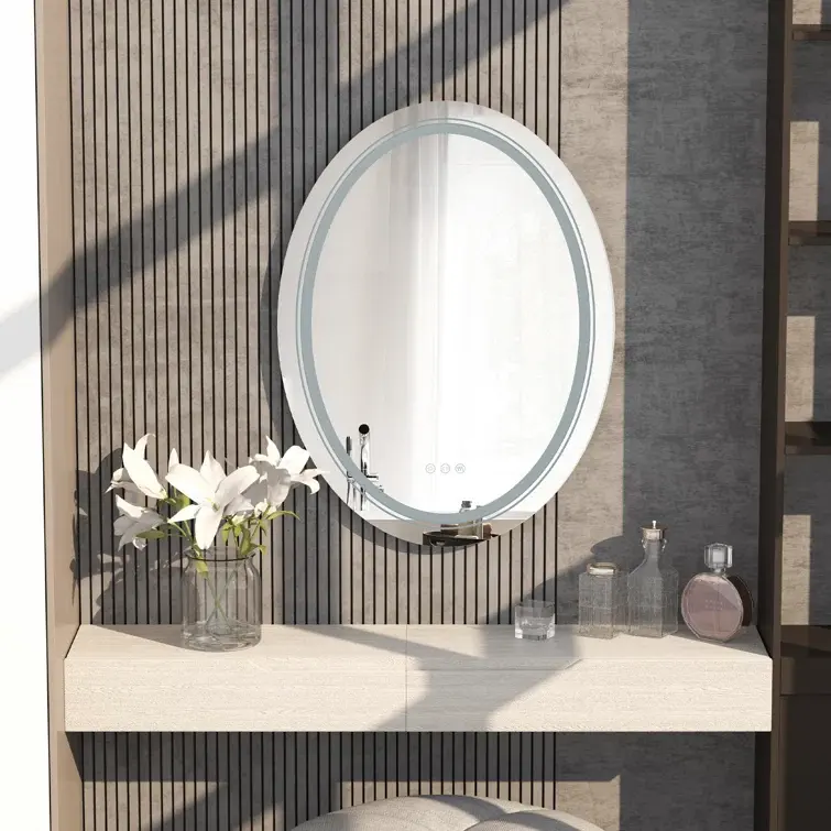 סיבוביות מודרנית עיצוב ייחודי חדר אמבטיה ארון צמוד קיר שולחן איפור חדר אמבטיה ניתן לעמעום מראת אור LED