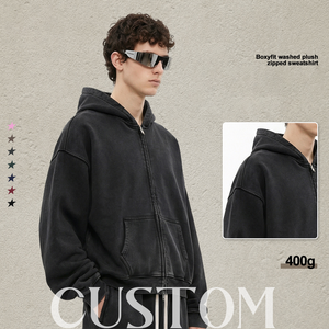 Fabricant de sweats à capuche personnalisés avec logo, style vintage délavé, coupe ample, sweat à fermeture éclair City Boy, 400G, impression DTG, OEM - Product Image 3