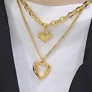 European American Retro Fashion Layered <b>Titanium</b> Steel <b>Chain</b> Heart Pendant Necklace Gold Gift Jewelry - Product Image 4