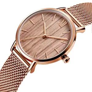 Classique décontracté bois visage cadran or rose bracelet mince montres femmes son et <span class=keywords><strong>sa</strong></span> montre reloj logo pointe personnaliser - Product Image 1