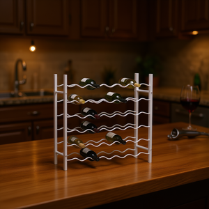 Estante para vinos de metal blanco, 36 botellas, resistente al óxido, diseño moderno para almacenamiento en el hogar o bar. - Product Image 2