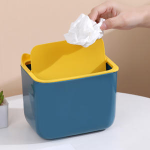 Mini Bote de Basura Rectangular Azul y Amarillo para Escritorio, Contenedor de Almacenamiento para Oficina, Pequeño Bote de Basura, Herramienta de Organización - Product Image 1