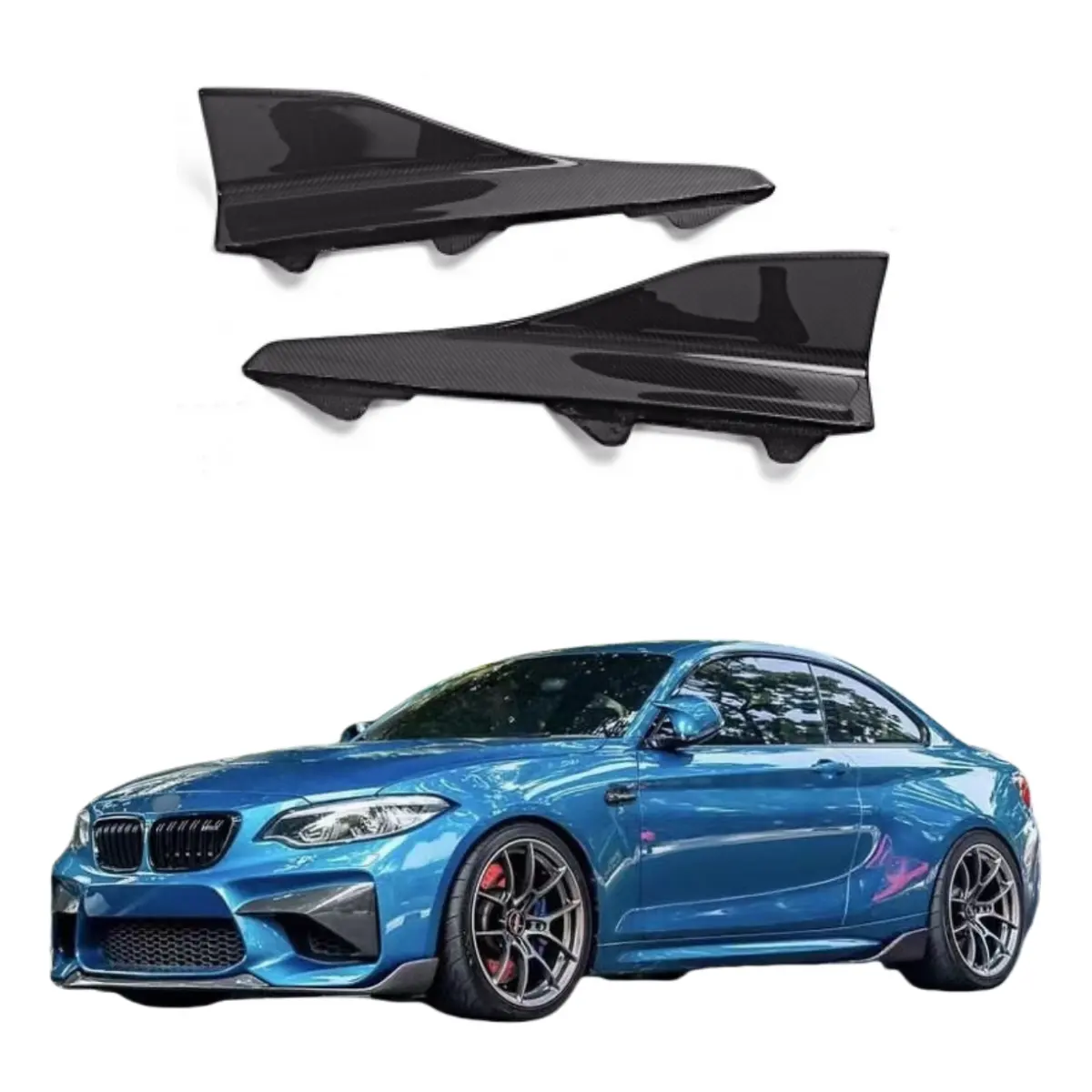 Faldón lateral de fibra de carbono Parachoques de coche Divisores de extensión de estilo MP para BMW M2 F87 2014-2019
