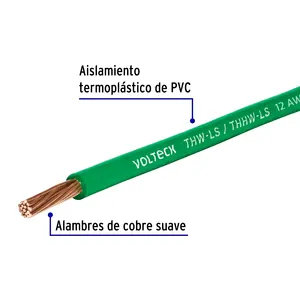 Master con 6 unità 100 m rotolo di THHW-LS 12 AWG cavo verde, Volteck - Product Image 2