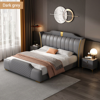 Lit King Size en Bois avec Cadre en Bois, Meubles de Chambre à Coucher, Lit Confortable en Cuir, Rangement, Luxe, Chambre Adulte