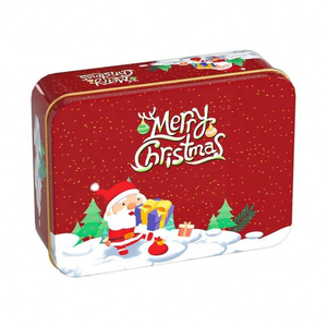 Caja de Regalo Navideña Roja Cuadrada de Metal con Interior Dorado y Diseño Festivo - Product Image 3